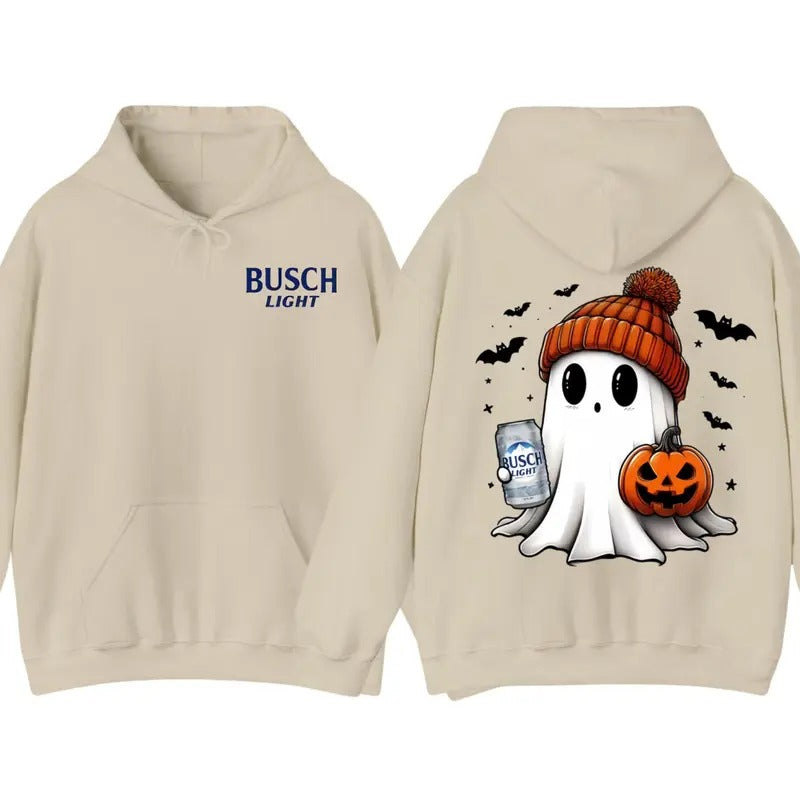 Bussch Light Halloween Ghost Shirt, Cute Ghost Shirt, Bussch Light Beer Shirt, Cute Fall Shirt, Spooky Season Shirt, Gift For Halloween, 2 Sided Casual Classic Cotton Round Neck Short Sleeve Tshirt Gifts for Men and Women, Full Size, Hoodie Menswear