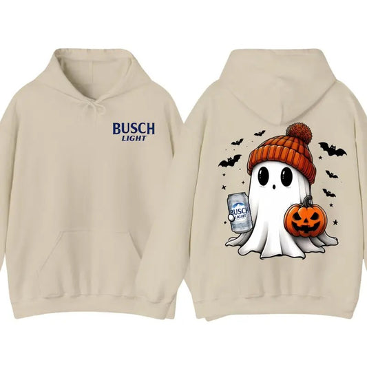 Bussch Light Halloween Ghost Shirt, Cute Ghost Shirt, Bussch Light Beer Shirt, Cute Fall Shirt, Spooky Season Shirt, Gift For Halloween, 2 Sided Casual Classic Cotton Round Neck Short Sleeve Tshirt Gifts for Men and Women, Full Size, Hoodie Menswear