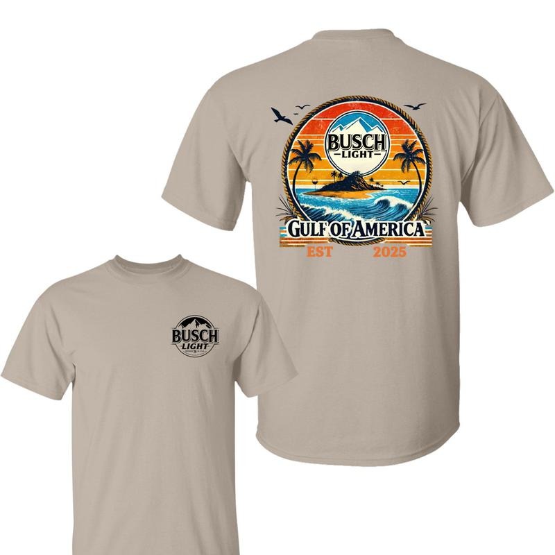 Bussch Light T-Shirt, Gulf of America Graphic Shirt, Vintage Beach Beer Style, Summer Vacation Men's Graphic Tees