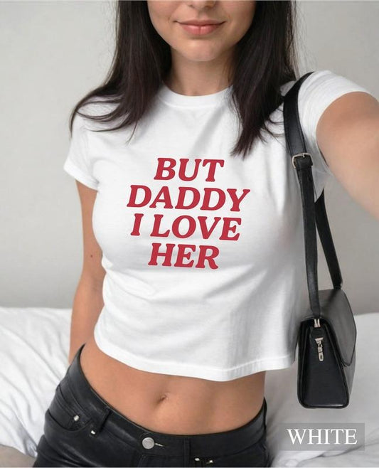 But Daddy I love Her Pride Baby Tee, Clowncore Lesbian LGBT Queer Shirt, Bisexual Pride Crop, Pansexual Baby Tee 2000s Shirt, Y2k Top Women Streetwear