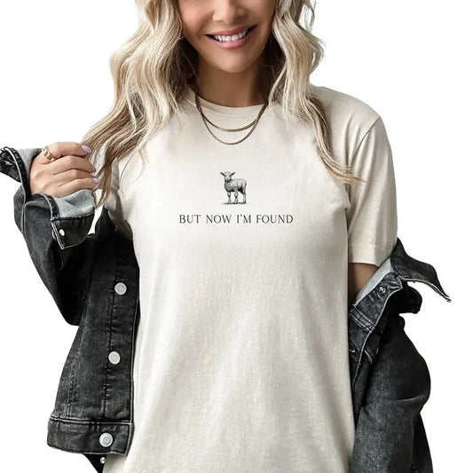 But Now I'm Found Christian T-shirt, Christian Gift, Retro Jesus Tee, Gift for her, Gift for me, Sweetie Gift Collar Comfort Cotton Fabric Top Traditional Womenswear Garment