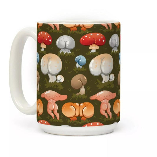 Butt Mushroom Pattern Coffee Mug, funny Coffee Mug, Printed in the USA, Handy for Coffee and Tea, Funny Coffee Mug, Gift Ideas