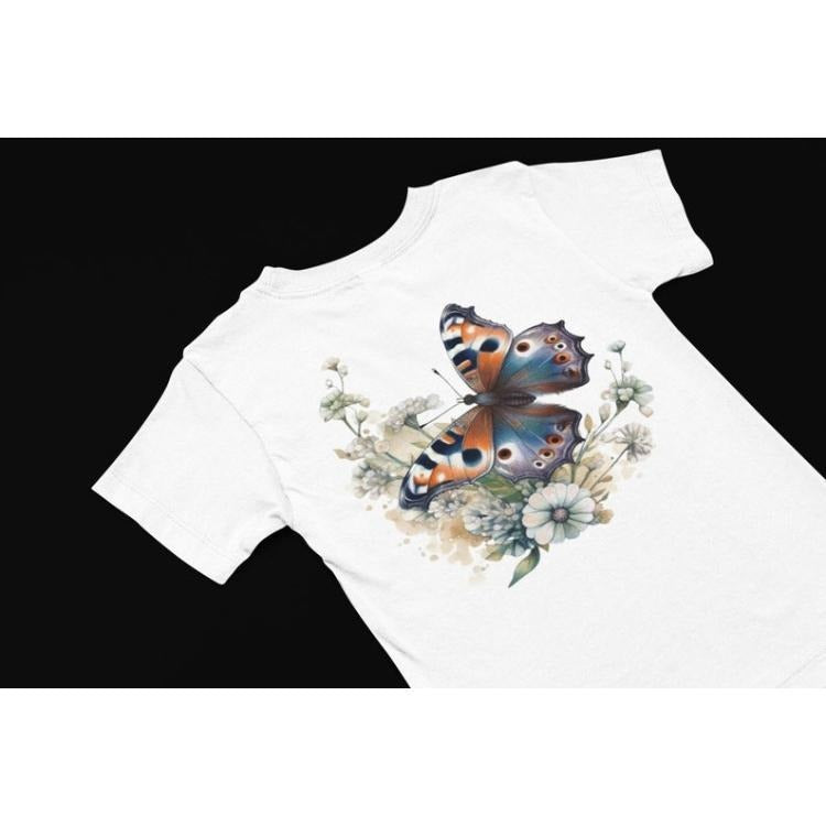 Butterfly T-Shirt, Floral T shirt, Butterfly and flower t shirt, Cute women's summer t shirt, Flower tee, insect Butterfly Lover gift Made in USA