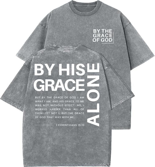 By His Grace Unisex Washed T-Shirt, Christian t shirts, Vintage 90s Graphic Tee, Gift Top Womenswear Cotton Mineral Color
