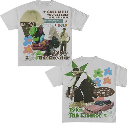 CALL ME WHEN YOU GET LOST TEE - Double Sided Prints Vintage Bootleg T-Shirt,Tyler the creator printed t-shirt, Cotton Casual Crew Neck Black Menswear Tshirt Crewneck, T-Shirt For Unisex , Gift For Men Top Underwear