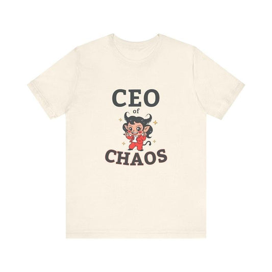 CEO of CHAOS Shirt, Retro Aesthetic Devil Mascot Graphic Tee, Funny Cute Businesswoman T-Shirt, Work Office Humor Top for Boss Women