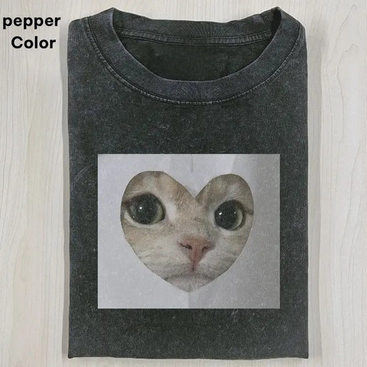 CUTE CAT - LOVE CAT Baby Tee, Cat Meme Crop Top, Funny Crop Top, Unisex Meme Cringe Funny Dumb Shirt, Menswear Womenswear Streetwear