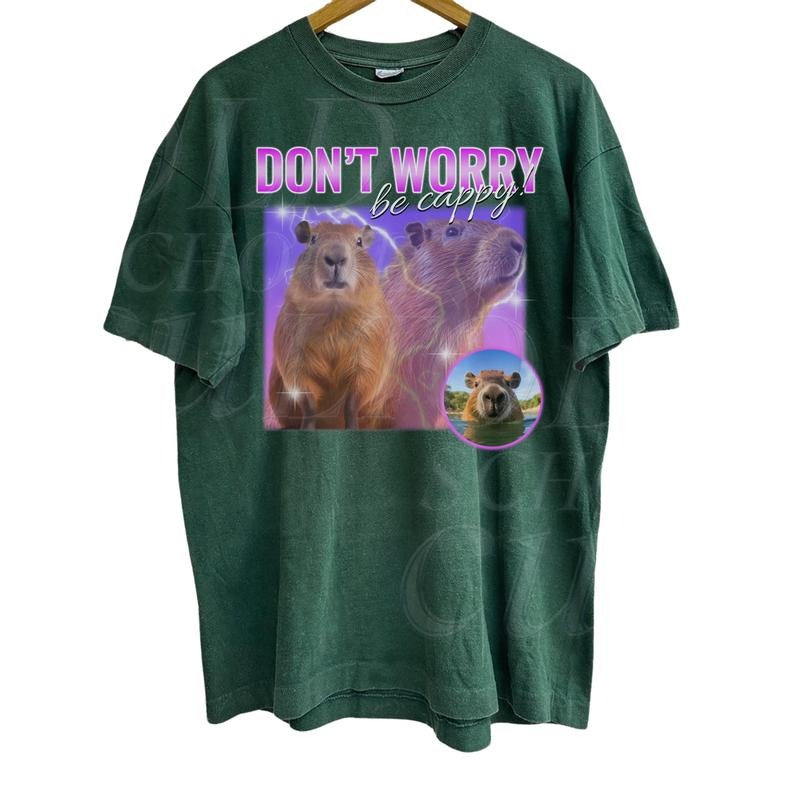 Cabybara Vintage 90s Bootleg Style Graphic T-Shirt, Retro Be Cappy Shirt, Adult Unisex Relaxed Graphic Shirt, Distressed Tee Streetwear Round Neck