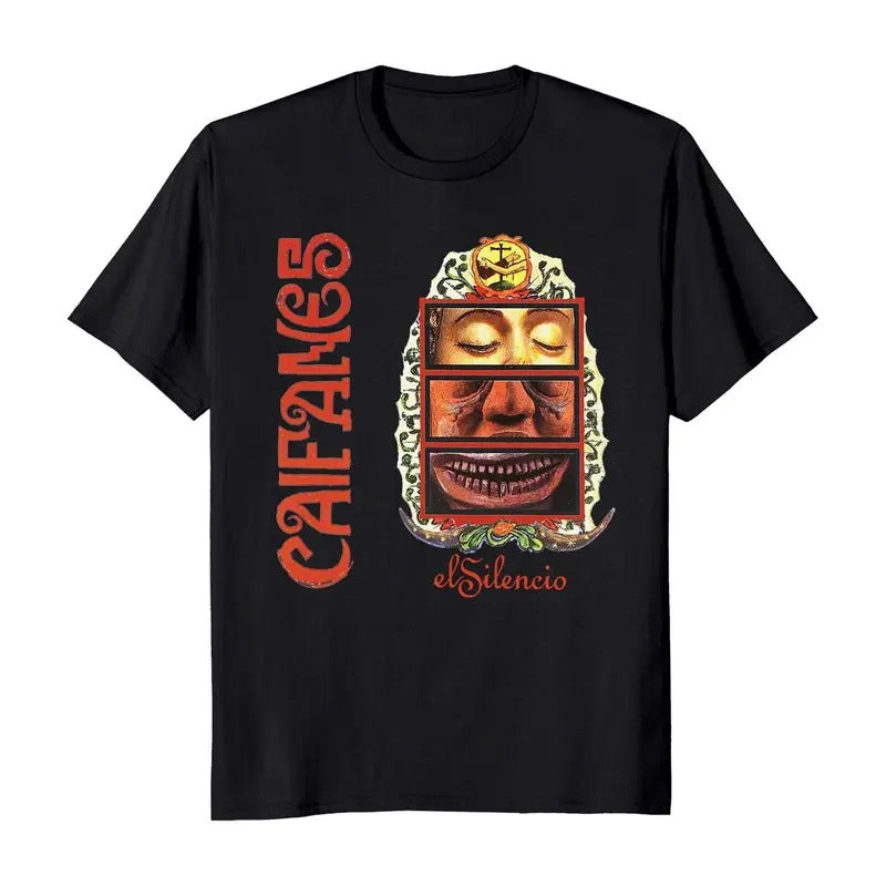 Caifanes El Silencio Men's Cotton T-Shirt - Classic Round Neck Short Sleeve Tee - Casual Crewneck Menswear Soft Top Jacket Tshirt Streetwear Tropical Shortsleeve