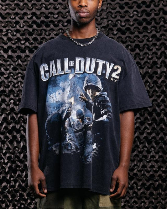 Call Of Duty 2 T-Shirt Vintage Casual Fabric Menswear Womenswear Streetwear Crewneck Cotton
