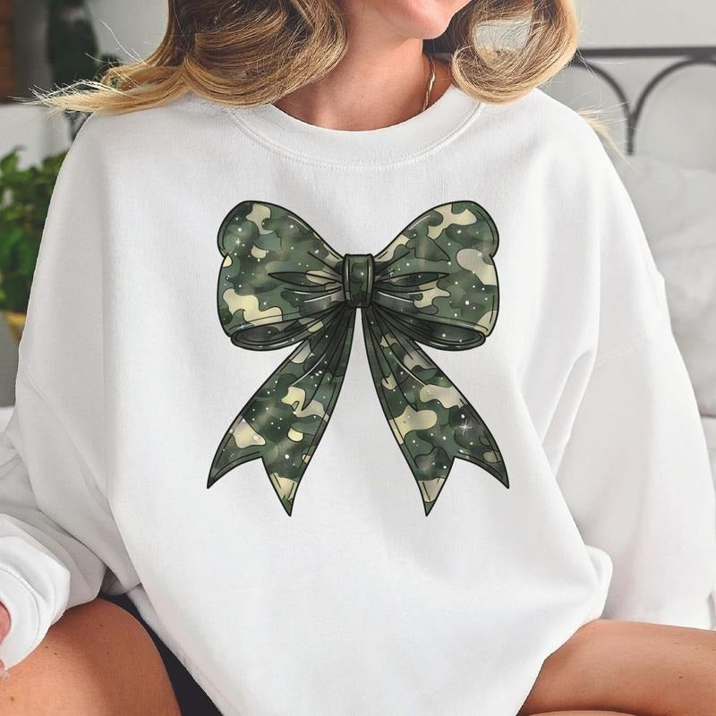 Camo Bow Sweatshirt Coquette Bow Pullover Camo Bow Sweatshirt Girly Camo Bow Pullover Girly Hunting Sweatshirt Womens Bow Pullover Coquette Sweatshirt
