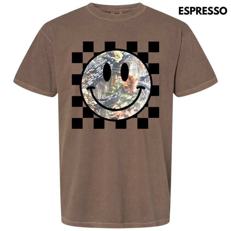 Camo Checker Happy Face Comfort Colors T-Shirt 'NLB'