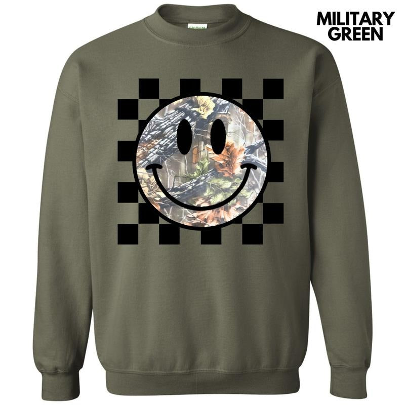 Camo Checker Happy Face Sweatshirt 'NLB'