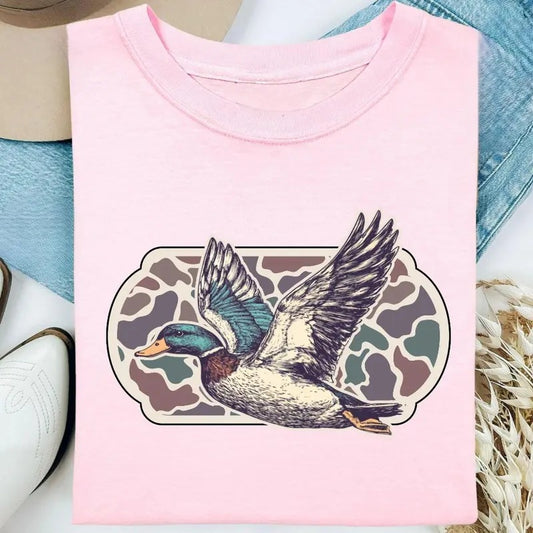 Camo Flying Mallard Bird Old School Camo Unisex Shirt, Hunting Season Shirt, Hunting T-shirt, Hunting Lover Gift, Duck Lover Shirt