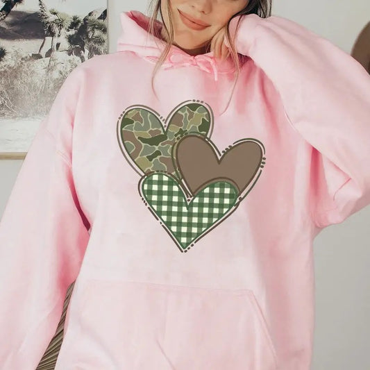 Camo Hunting Valentines Hearts Hoodie, Valentine Day Shirt, Camo Preppy Loved Deerly Sweater, Camoflage Tee