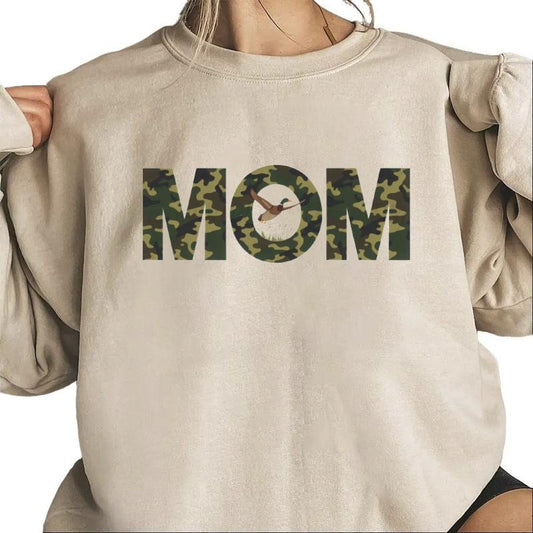 Camo Mom Hunting Season Sweatshirt Duck Camouflage Hunter Trendy T-Shirt Hoodie Cotton Pullover Womenswear Day Polyester
