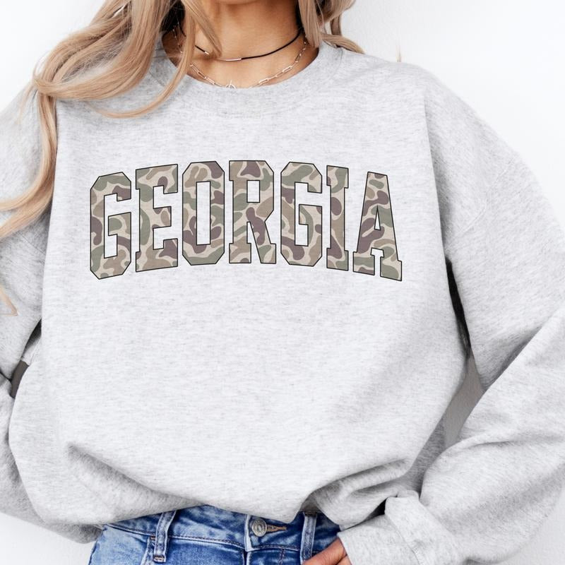 Camo State Name Sweatshirt State College Varsity Name Pullover Varsity Camouflage State Sweatshirts Varsity Collage Tees