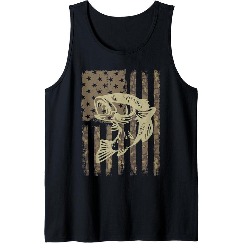 Camouflage USA Flag Big Mouth Bass Vintage Fishing Tank Top Made in USAstyle{n002}2