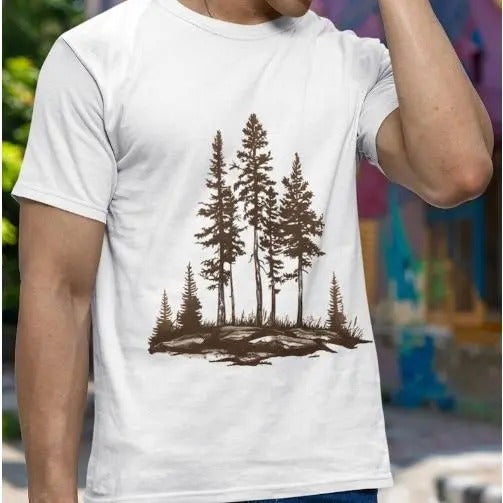 Camping T-Shirt, Pine Tree T-Shirt, Evergreen Trees, Gift for Forest Lovers, Travel Gift, Hiking Shirt, Nature Crewneck Gift For Man Made in USA