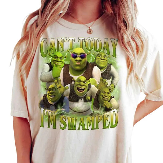 Can't Today I'm Swamped Comfort Color Shirt, Shrek Funny Fiona And Shrek Face Meme Shirt, Cotton Unisex Shirts, Crew Neck, Size S- 3XL, Menswear Top, Gift for Men, Gift for Women, Crew Neck T-shirt, Trending T-shirt