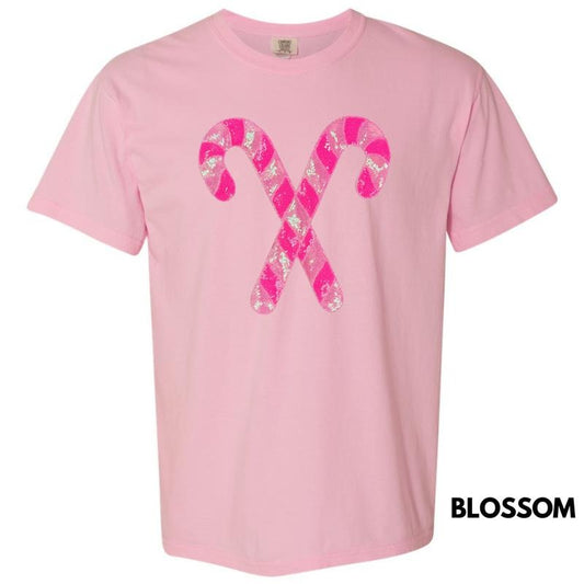Candy Canes Pink Sequin PATCH Comfort Colors T-Shirt