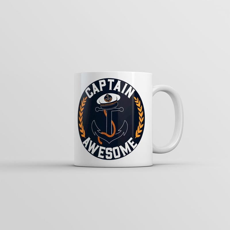 Captain Awesome Mug Funny Sarcastic Boating Graphic Coffee Cup-11oz Funny Coffee Mugs Ceramic Printed Drinkware Cup
