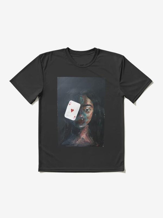 Cards heart T-Shirt, curly girl tee, portrait art shirt, woman graphic t-shirts, poker art t-shirts, Playing top