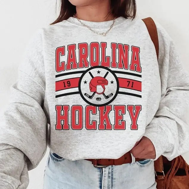 Carolina Hockey Sweatshirt, Trendy Vintage Style Carolina Hockey Crewneck, Game Day Shirt, Hockey Gift Fan