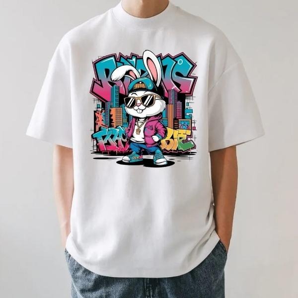 Cartoon Streetwear Bunny T-Shirt, Sweatshirt, Hoodie, Urban Graphic Sublimation Shirt, Graffiti DTF Print, Printable Bunnies, Hip Hop Shirt