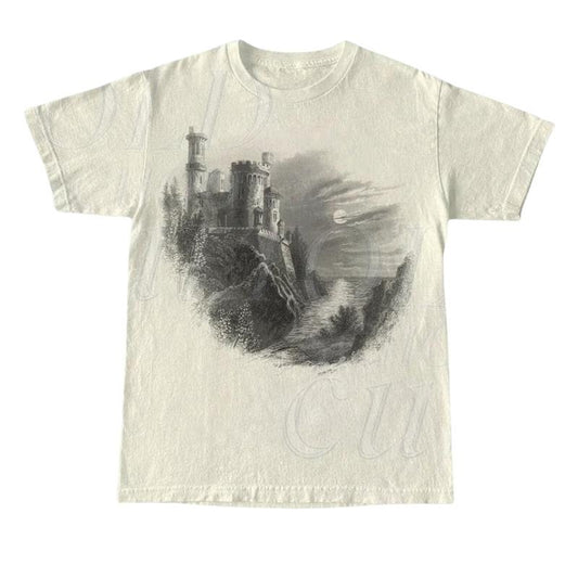 Castle Dark Art Retro Graphic T Shirt, Vintage 90s Gothic Tee, Nostalgic Retro Graphic Shirts, Dark Academia 2000s Shirt, Horror Shirt, Cheap Graphic Tee, Castle Dark Art Retro Shirt Top Menswear Underwear Streetwear Tshirt Casual Tropical T-Shirt