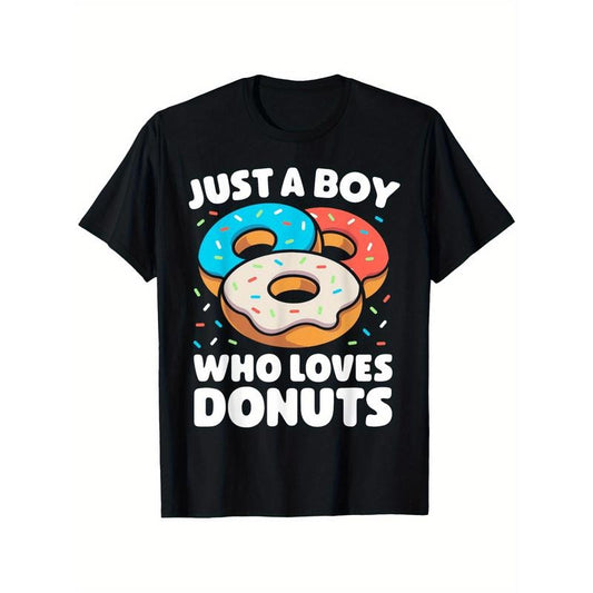 Casual Cotton T-Shirt with Donut Print - Knit Fabric, Crew Neck, Short Sleeve, Regular Fit, All-Season Comfort, Hot Stamped Graphic, Adult Pullover Tee for Casual Wear and Food Lovers made in usa