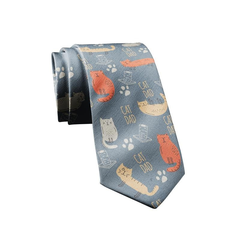 Cat Dad Necktie Funny Neckties for Men Nerdy Cat Tie Mens Novelty Neckties Funny Ties