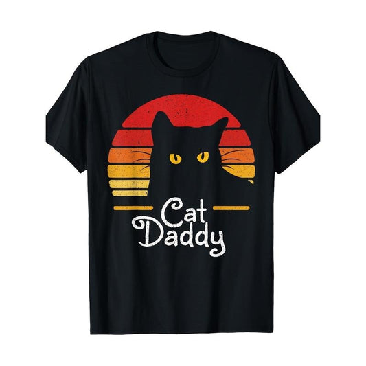 Cat Dad Vintage 70s & 80s Black Cat Graphic Tee - Soft Cotton, Short Sleeve, Crew Neck T-Shirt for Men Made in USA