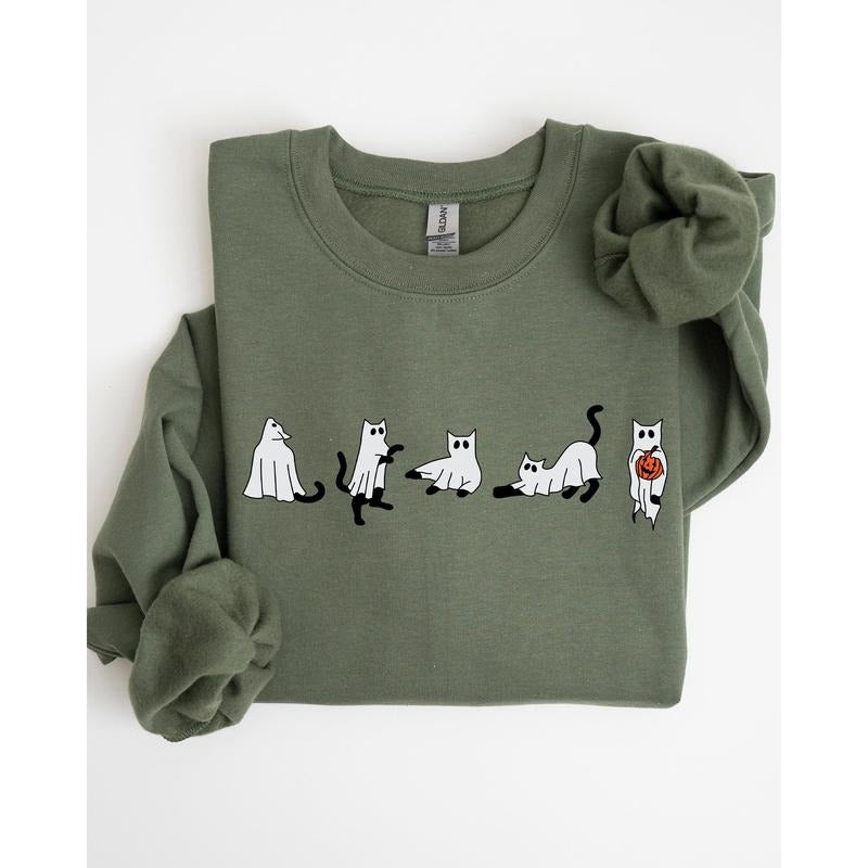 Cat Ghosts, Skeleton, Funny, Witch, Aesthetic, Meme, Halloween, Spooky, Costume Sweatshirt