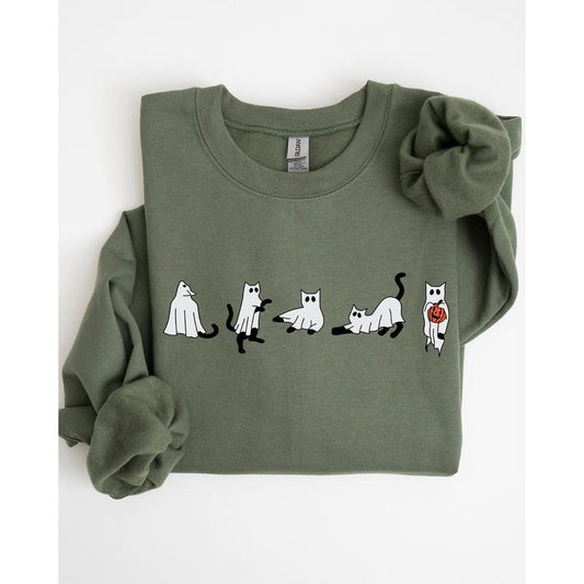 Cat Ghosts, Skeleton, Funny, Witch, Aesthetic, Meme, Halloween, Spooky, Costume Sweatshirt