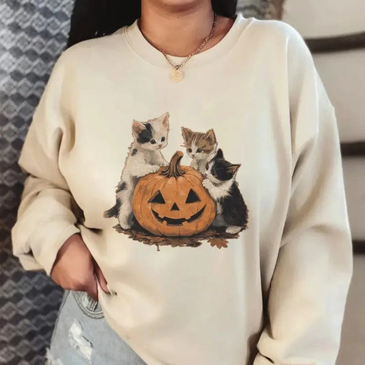 Cat Halloween Sweatshirt, Retro Halloween, Spooky Season Sweater, Pumpkin Sweatshirt, Cat Lover, Black Cat, Spooky Season, Unisex Long Sleeve Crewneck