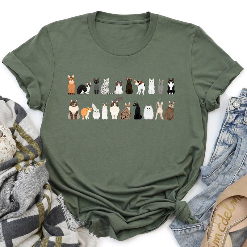 Cat Lovers Super Soft Tees, Pet Animal Shirts, Illustration, Breeds