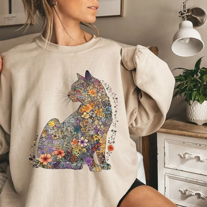 Cat Mom Sweatshirt Floral Cat Shirt Purr Shirt Cat Mom Floral Cat Tee Cat Lover Shirt Animal Lover Tee Cat Lovers Shirt Gift For Mom