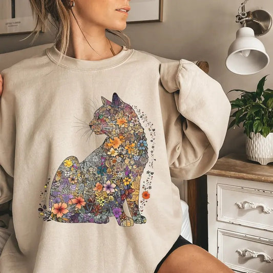 Cat Mom Sweatshirt Floral Cat Shirt Purr Shirt Cat Mom Floral Cat Tee Cat Lover Shirt Animal Lover Tee Cat Lovers Shirt Gift For Mom