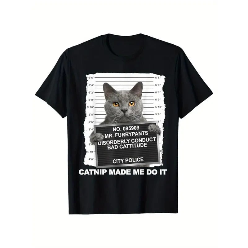 Cat Printed, Men's Cotton T-shirt, Graphic Tee Men's Outdoor Clothes, Men's Clothing, Casual Short Sleeve Crew Neck T-shirt, Soft Comfortable Top  made in usa