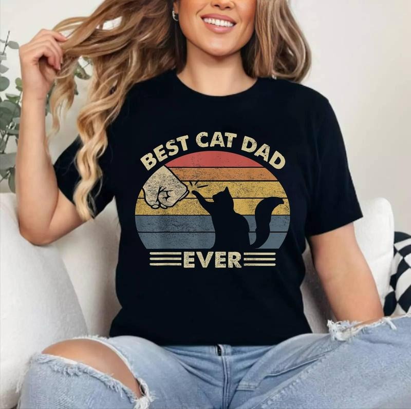 Cat-Shirt Men Best Cat Dad Ever Funny Dad T-Shirt ,Unisex Cotton, Top Womenswear