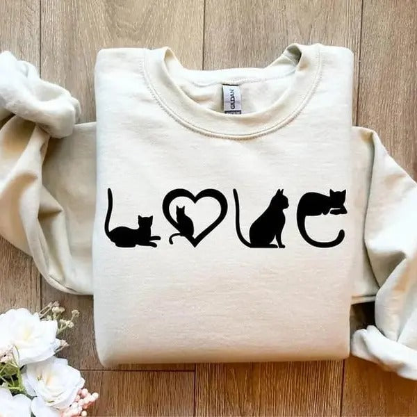 Cat Sweatshirt, Cat Love Shirt, Black Cat Mom Shirt, Gift For Cat Lover, Cat Lover Girls Shirt, Christmas Gift For Cat Lover, Grandma Shirt