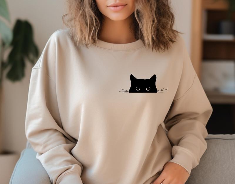 Cat Sweatshirt, Cute Cat Hoodie, Black Cat Shirt, Cat Peeking T-Shirt, Womens Funny Sweatshirt, Gift for Cats Lover, Cat Mom Tee