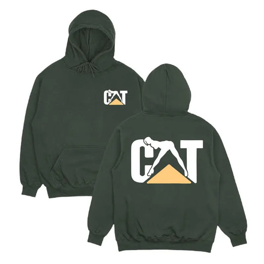 Cat With Woman Hoodie, Classic Workwear Graphic Hoodie, Funny Lady Cat Graphic Design Hooded, Iconic Construction Machinery