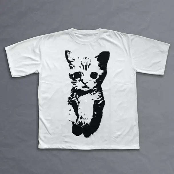 Cat Y2k T-Shirt, Unisex Vintage Graphic Tees Gothic Grunge Y2k Emo Scene Amity Affliction Style Clothes Men Women Streetwear