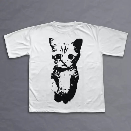 Cat Y2k T-Shirt, Unisex Vintage Graphic Tees Gothic Grunge Y2k Emo Scene Amity Affliction Style Clothes Men Women Streetwear