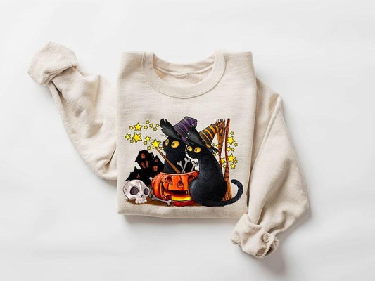 Cat halloween sweatshirt, ghost cat shirt, Halloween Sweater, Halloween Cat Shirt, Cat Lover Shirt, Black Cat Shirt, Spooky Season