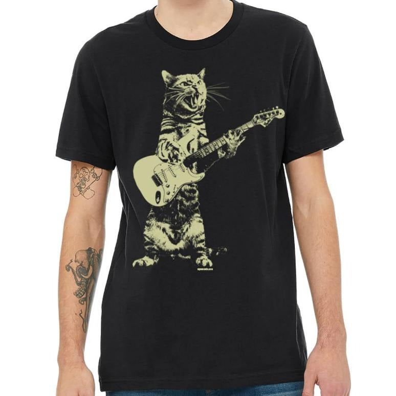 Cat playing guitar shirt  mens cat playing guitar tshirt  music tee  mens graphic t shirts Guitar Girl Tee - graphic tee Menswear Top Tshirt