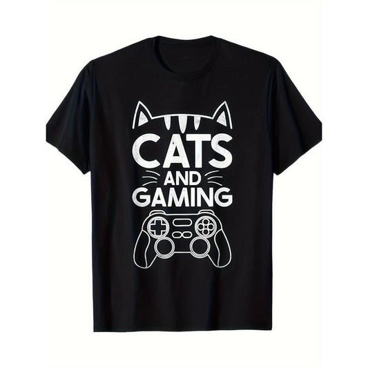 Cats And Gaming Funny Cat Lover Gaming Gift Gamer T-Shirt 220g  made in usa