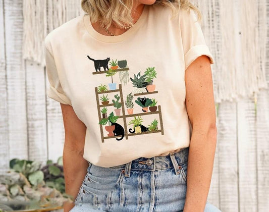 Cats and Plants Shirt, Plant Lady, Plant Lover, Gardener Shirt, Shirts For Cat Lover, Succulent Plants Shirt, Plant Lover Gift Shirt,Cat Tee
